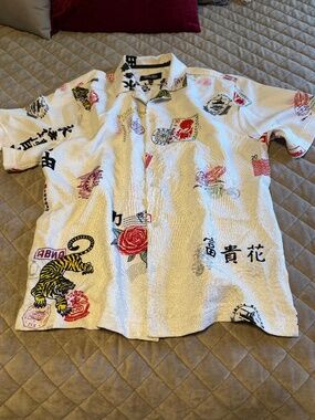 Malibu by Drill Clothing Co Tiger Passport Print Button Up Shirt